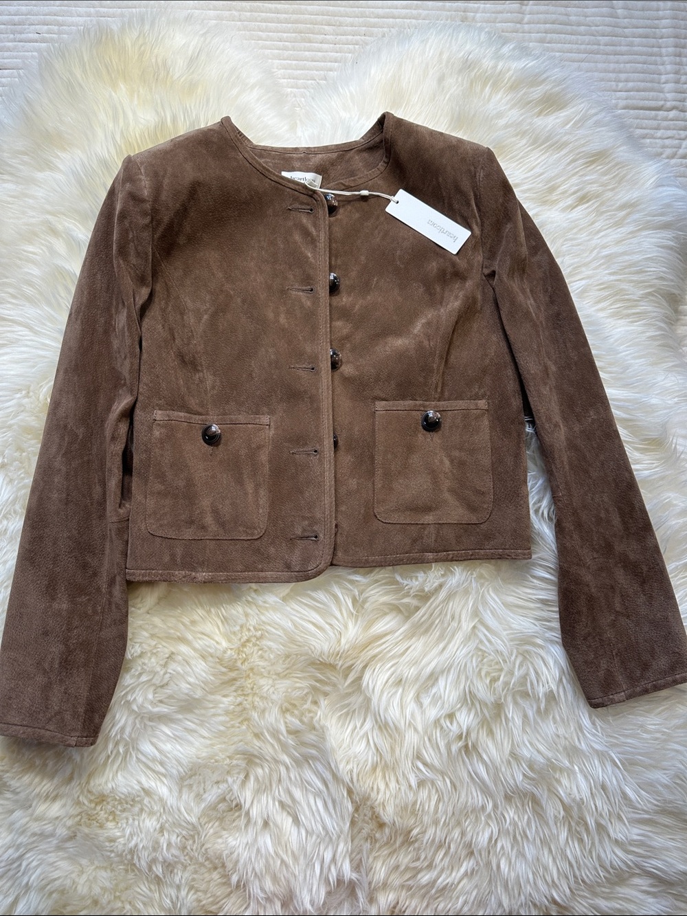 Heartloom Christy Blazer Réal Brown Suede Button-Front Blazer Jacket